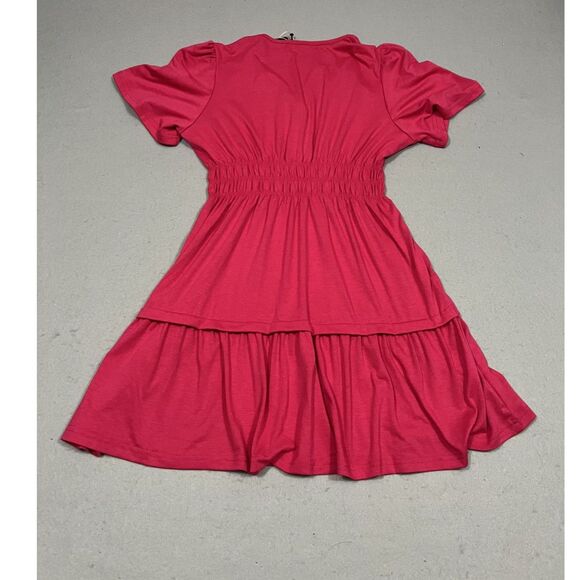 NWT Luxveer Fuchsia Midi Dress Ruffles Short Sleeve Casual Dressy Size M - Picture 3 of 4